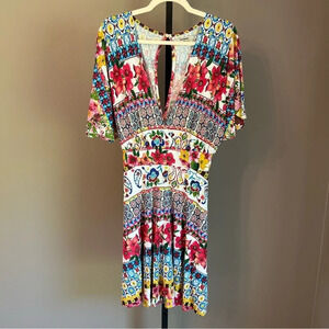 Desigual Leyla Floral Day Dress Medium Colorful Vacation Beach Coastal Resort